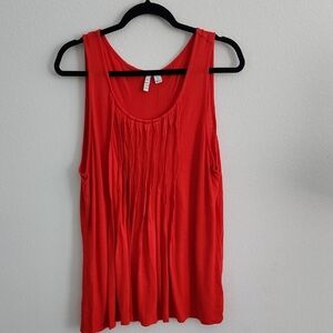 Elle Red Pleated Sleeveless Tank Top